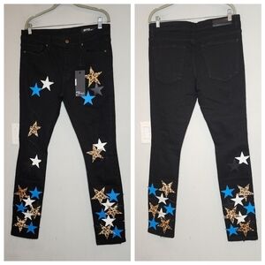 NWT GFTD Gifted Los Angeles Star Patch Black Distressed Jeans Button Fly Size 36